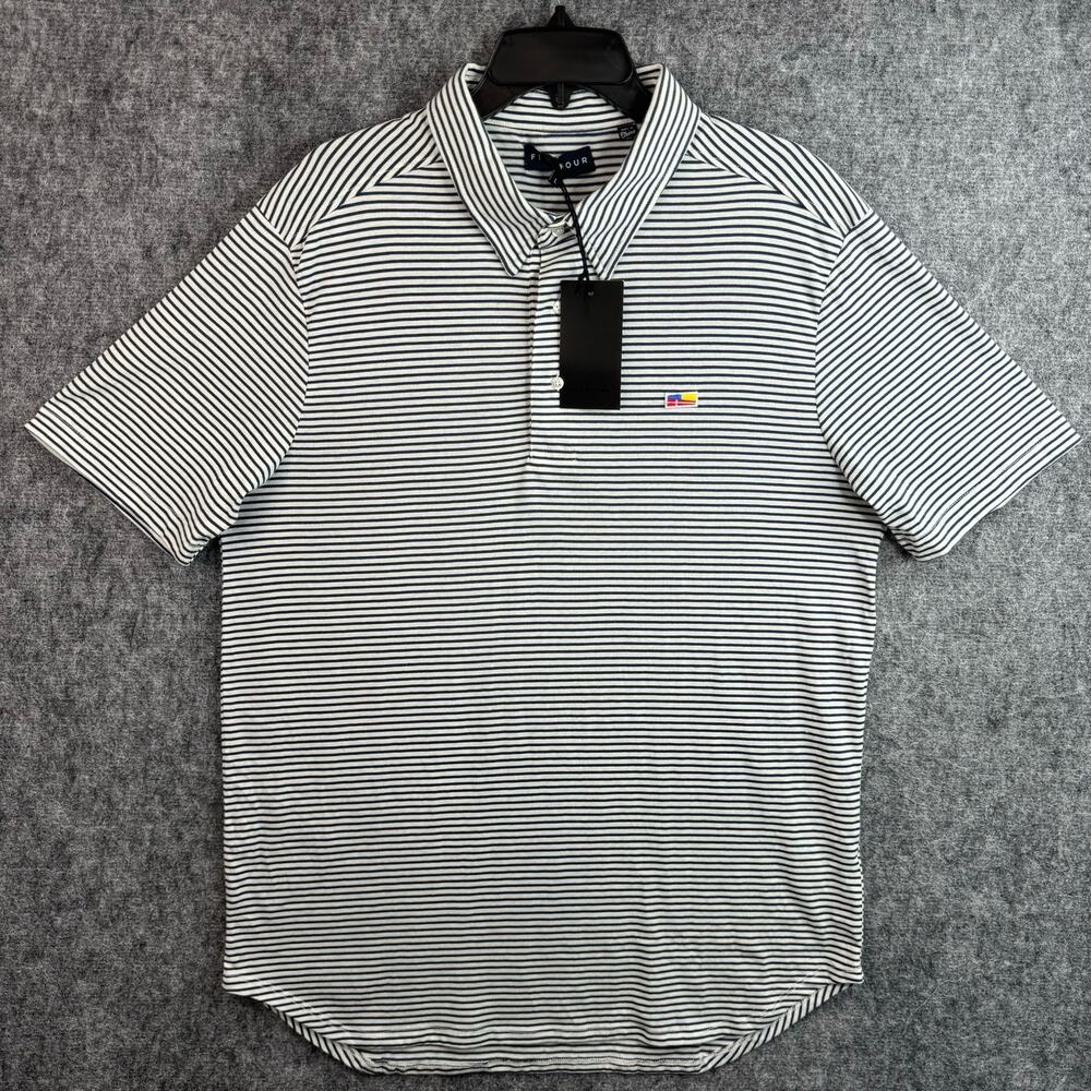 Five Four Seabrook Mens Polo Striped White Blue Size Large